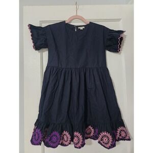 J. Crew Cuts Girls 10 Navy Dress Embroidered